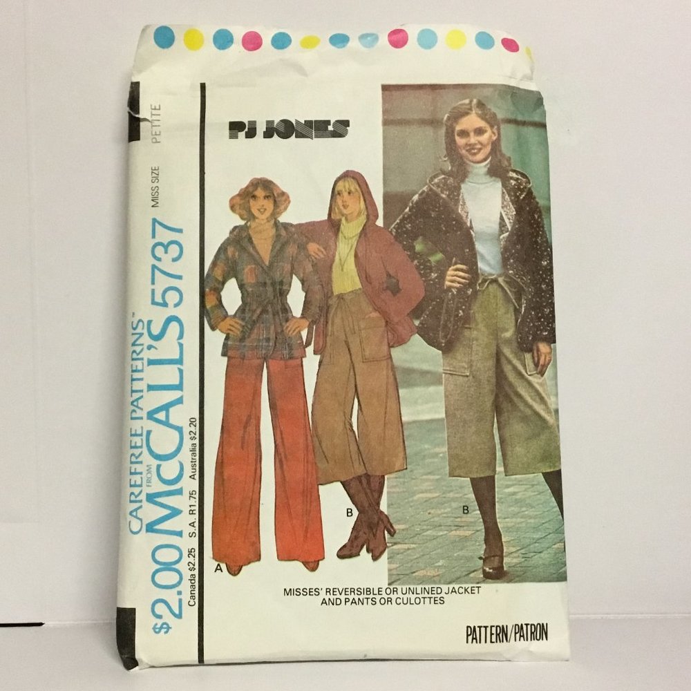 1977 McCall's Wide Pants/Culottes/Jacket Pattern #5737 Petite Sz 6-8